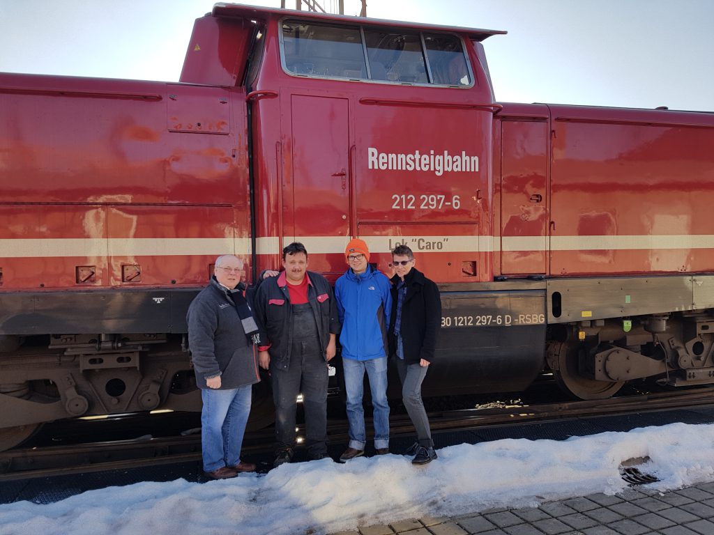 Rolf Macholdt, Manfred Thiele, Daniel Schultheiß und Gunter Kreuzberger bei der Rennsteigbahn